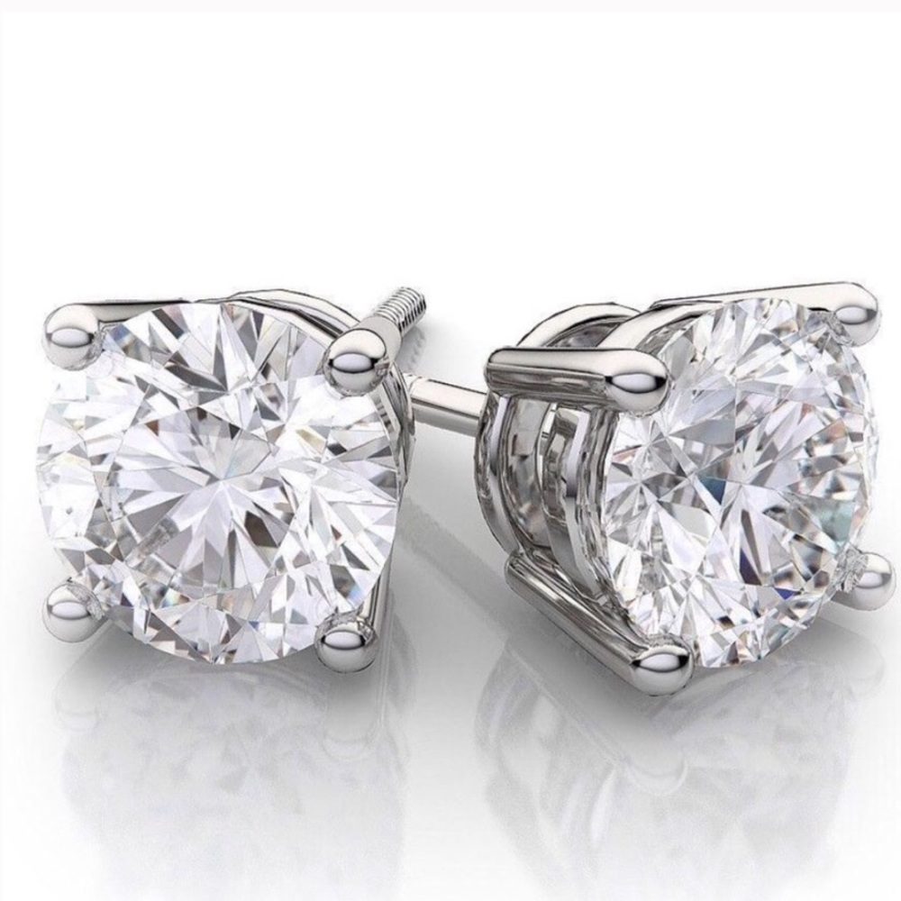 .75CT Diamond 14K White Gold Screwback Studs - Picture 2 of 4